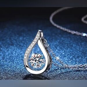 Sterling Silver Moissanite Teardrop Pendant Necklace